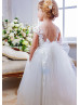 Ivory Lace Tulle V Back Flower Girl Dress With Bow